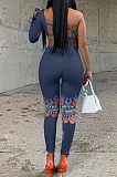 Blue Cute Digital Printing One Sleeve Backless Bandage Strapless Tight Pencil Pants Slim Fitting Two-Piece YNS16806-1