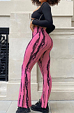 Red Sexy Autumn Long Sleeve Low-Cut Hollow Out Strapless High Waist Spots Printing Pants Two-Piece BM7209-3
