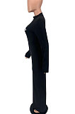 Black Women Long Sleeve Pure Color Sexy Long Dress BYL79000-1