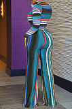 Blue New Colorful Stripe Printing Long Sleeve High Neck Crop Top High Waist Wide Leg Pants Two-Piece AMX6053-2