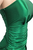 Brown New Euramerican Fashion Pure Color Women Tight One Shoulder Split Mini Dress XZ5273-3