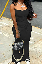 Black Sexy Condole Belt Slim Fitting Collcet Waist Solid Color Long Dress BM7202-3
