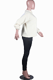 Cream White Casual Wholesal Velvet Long Sleeve O Neck Solid Color Blouse BM7039-1