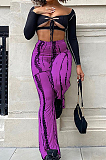 Pink Sexy Autumn Long Sleeve Low-Cut Hollow Out Strapless High Waist Spots Printing Pants Two-Piece BM7209-8