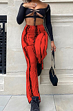 Orange Sexy Autumn Long Sleeve Low-Cut Hollow Out Strapless High Waist Spots Printing Pants Two-Piece BM7209-2