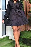 Brown Fashion Autumn Long Sleeve Lapel Neck Single-Breasted Shorts Beltband  Swing Shirt Dress JC7068-4