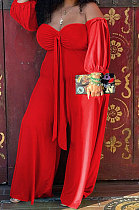 Red Women New Casual Solid Color Off Shoulder Sexy Loose Plus Jumpsuit MF6637-4