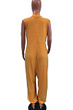 Orange Women Sleeveless V Collar Solid Color Fleece Loose High Waist Casual Jumpsuit OMY0027-4