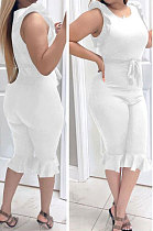 White Women Stringy Selvedge Sleeveless Pure Color Fashion Romper Shorts MF6636-1