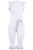 White Women Stringy Selvedge Sleeveless Pure Color Fashion Romper Shorts MF6636-1