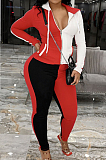 Orange Wholesal Autumn Winter Contrast Color Spliced Long Sleeve Zipper Hoodie Bodycon Pants Sport Sets SMD82080-3