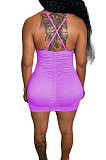 Rose Red Sexy Condole Belt Hollow Out Ruffle Bandage Backless Slim Fitting Mini Dress BN9289-6