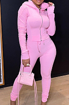 Pink Casual New Long Sleeve Zipper Hoodie Pencil Pants Slim Fitting Pure Color Sport Sets MLL176-4