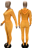 Orange Casual New Long Sleeve Zipper Hoodie Pencil Pants Slim Fitting Pure Color Sport Sets MLL176-2
