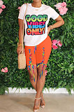 Black Women Fashion Positioning Printing Eyelet Bandage Shorts Sets OMY0028-2