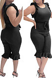 Black Women Stringy Selvedge Sleeveless Pure Color Fashion Romper Shorts MF6636-2