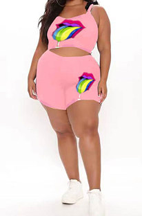 Pink Bandage Tanks Fashion Printing Sexy Plus Shorts Sets PH1225-1