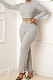 Gray New Aurumn Long Sleeve High Neck Backless Bandage Shift Pants Solid Color Casual Sets HMR6057-2