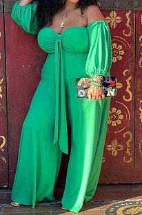 Green Women New Casual Solid Color Off Shoulder Sexy Loose Plus Jumpsuit MF6637-1