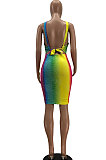 Multicolor Women Fashion Hip Strapless Backless Printing Bodycon Dress PH1213