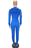 Blue Casual New Long Sleeve Zipper Hoodie Pencil Pants Slim Fitting Pure Color Sport Sets MLL176-3