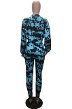 Blue Personality Tie Dye Printing Loose Long Sleeve Bandage Wearing Jumpers Sweat Pants Sets HMR6054-2