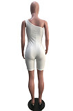 White Summer Wholesal Oblique Shoulder Slim Fitting Solid Color Romper Shorts YSH6233-5