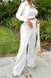 Black Euramerican Women Long Sleeve Stand Neck Zippet Coat Elasticband High Waist Wide Leg Pants Sport Two-Piece YYF8245-1