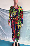 Multicolor Women Long Sleeve High Waist Printing Casual Jumpsuit OMY0032