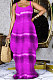 Purple Women Printing Loose Pocket Condole Belt Long Dress PH1233-3