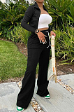 White Euramerican Women Long Sleeve Stand Neck Zippet Coat Elasticband High Waist Wide Leg Pants Sport Two-Piece YYF8245-4