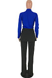 Khaki Wholesal Women Spliced Long Sleeve Lapel Neck Small Suits Casual Long Pants OA Sets WJ5082-1