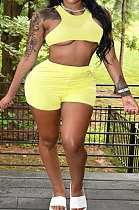 Yellow Cute Crop Tank Shorts Solid Color Yoge Sets YSH6230-3
