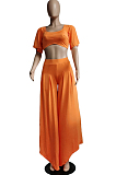 Blue New Wholesal Loose Sleeeve Strapless Wide Leg Pants Solid Color Casual Sets WA7206-2