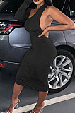 Gray New Pure Color Oblique Shoulder One Sleeve Backless Slim Fitting Bodycon Dress WJ5228-2