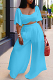 Orange New Wholesal Loose Sleeeve Strapless Wide Leg Pants Solid Color Casual Sets WA7206-3