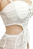 Brown Trendy Pure Color Women Sexy Condole Belt Bandage Strapless Backless Ruffle Dew Waist Long Dress XZ5287-3