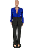 Blue Wholesal Women Spliced Long Sleeve Lapel Neck Small Suits Casual Long Pants OA Sets WJ5082-3