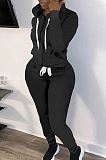White New Casual Long Sleeve Zippet Hoodie Sweat Pants Solid Color Two-Piece YM216-2