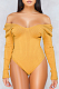 Yellow Sexy Casual Ribber Long Sleeve V Neck Solid Color Bodycon Romper Shorts WY6502-3