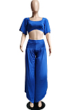 Black New Wholesal Loose Sleeeve Strapless Wide Leg Pants Solid Color Casual Sets WA7206-5