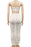White Trendy Pure Color Women Sexy Condole Belt Bandage Strapless Backless Ruffle Dew Waist Long Dress XZ5287-1