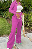 Orange Euramerican Women Long Sleeve Stand Neck Zippet Coat Elasticband High Waist Wide Leg Pants Sport Two-Piece YYF8245-5