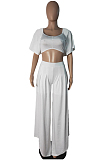 White New Wholesal Loose Sleeeve Strapless Wide Leg Pants Solid Color Casual Sets WA7206-6