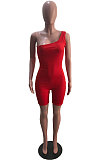 Red Summer Wholesal Oblique Shoulder Slim Fitting Solid Color Romper Shorts YSH6233-4