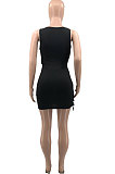 Black Euramerican Women V Collar Low-Cut Crop Sexy Bangdage Holliw Out Solid Color Mini Dress PH1221-1