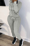 Black New Casual Long Sleeve Zippet Hoodie Sweat Pants Solid Color Two-Piece YM216-1