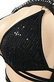 Black Fashion Euramerican Club Hot Drilling Sequins Mesh Spaghetti Bandage Hollow Out Skirts Sets XZ5288-1