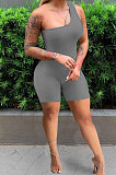 Black Summer Wholesal Oblique Shoulder Slim Fitting Solid Color Romper Shorts YSH6233-2