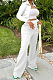 White Euramerican Women Long Sleeve Stand Neck Zippet Coat Elasticband High Waist Wide Leg Pants Sport Two-Piece YYF8245-4